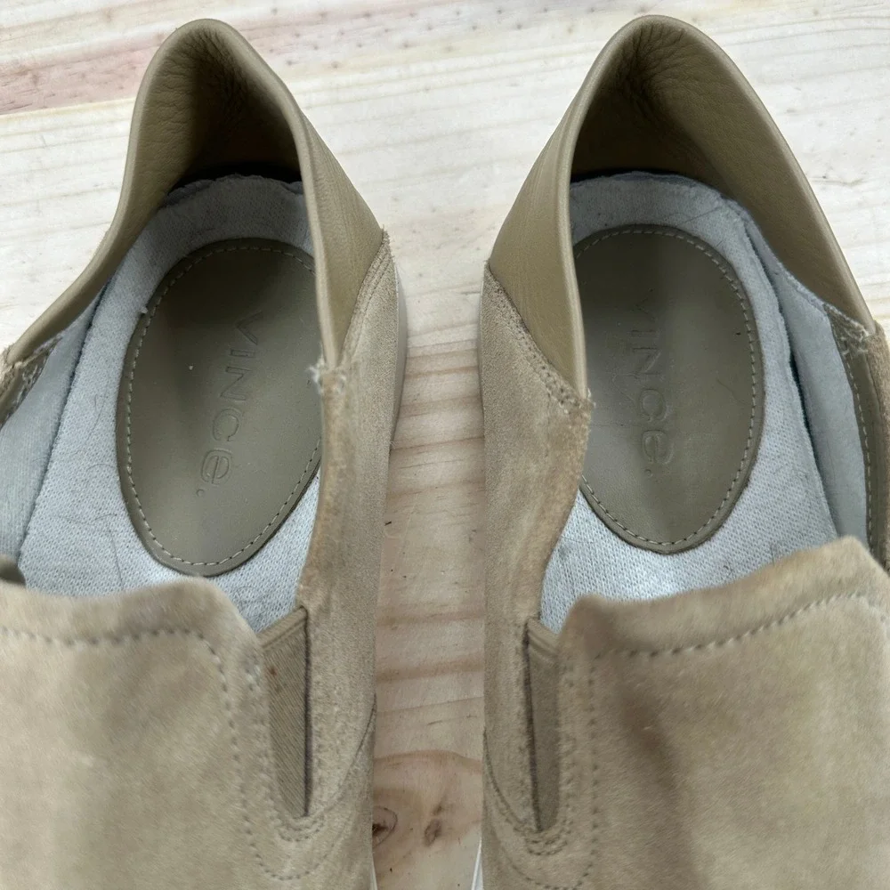 Vince Sander Slip-On Sneakers Mens 9 Taupe Suede Leather Low Top Shoes